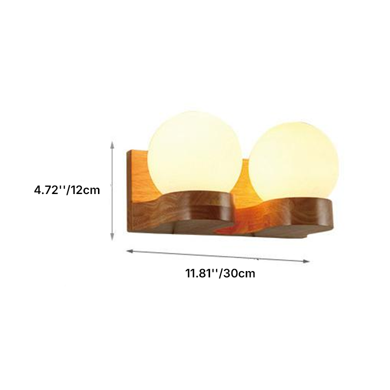 Contemporary Nordic Rubberwood Glass Ball Wall Sconce for Bedroom Lighting
