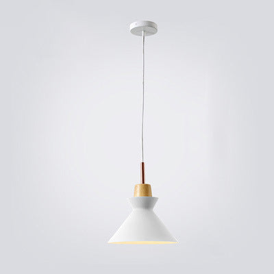 Contemporary Nordic Oak Wood Iron Bell Dome Pendant Light 1-Light Living Room