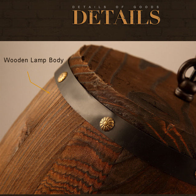 Rustic Iron Wood Wine Barrel Pendant Light for Dining Room