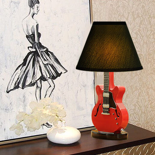 Cartoon Creative Fabric Shade Guitar 1-Light Table Lamp, Unique Children's Bedroom Lighting, Musical Theme Décor, Fun Nursery Lamps, Playful Home Office Lighting, Kid-Friendly Table Lamps, Stylish Modern Lamp for Music Lovers, Vibrant Decorative Lighting