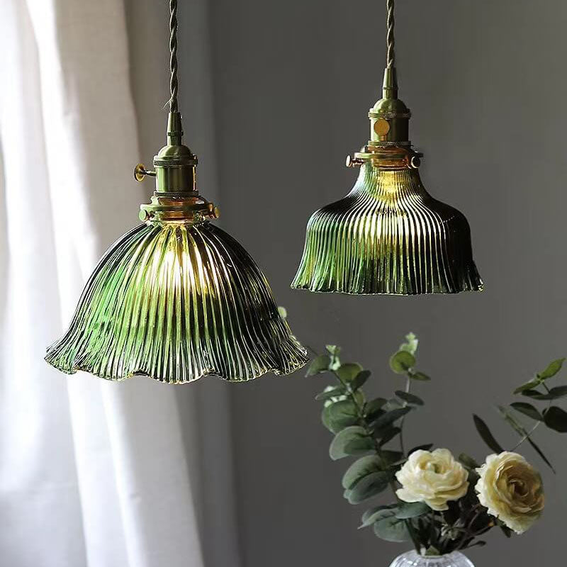Nordic Minimalist Copper Glass Pendant Light - 1-Light Walnut Flower Design