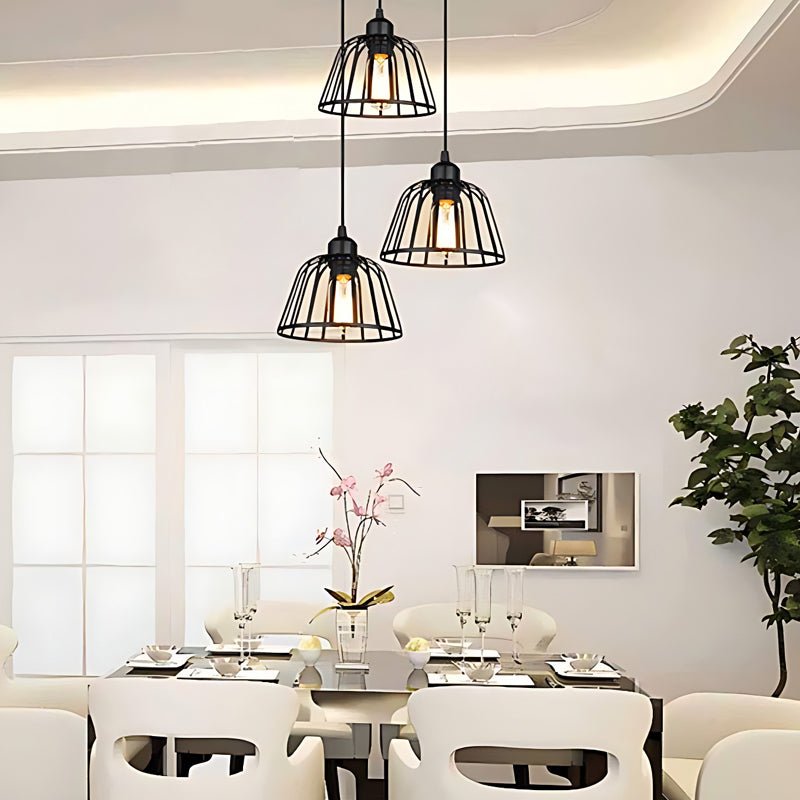 Black Small Iron Cage LED Chandelier - 1/3 Lights Industrial Retro Style