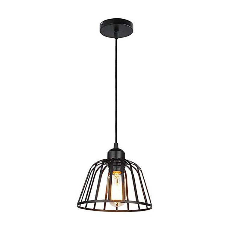 Black Small Iron Cage LED Chandelier - 1/3 Lights Industrial Retro Style