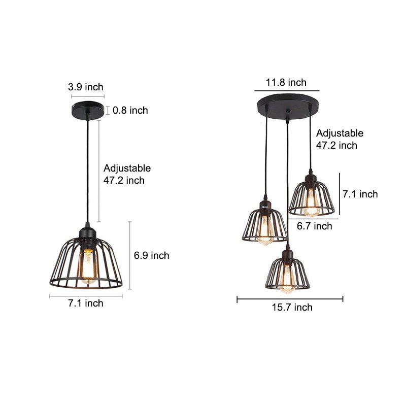 Black Small Iron Cage LED Chandelier - 1/3 Lights Industrial Retro Style