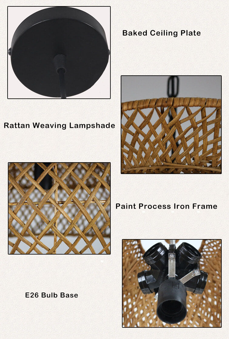 Retro Rattan 3 Layer 4/6 Light Chandelier - Boho Style Ceiling Fixture