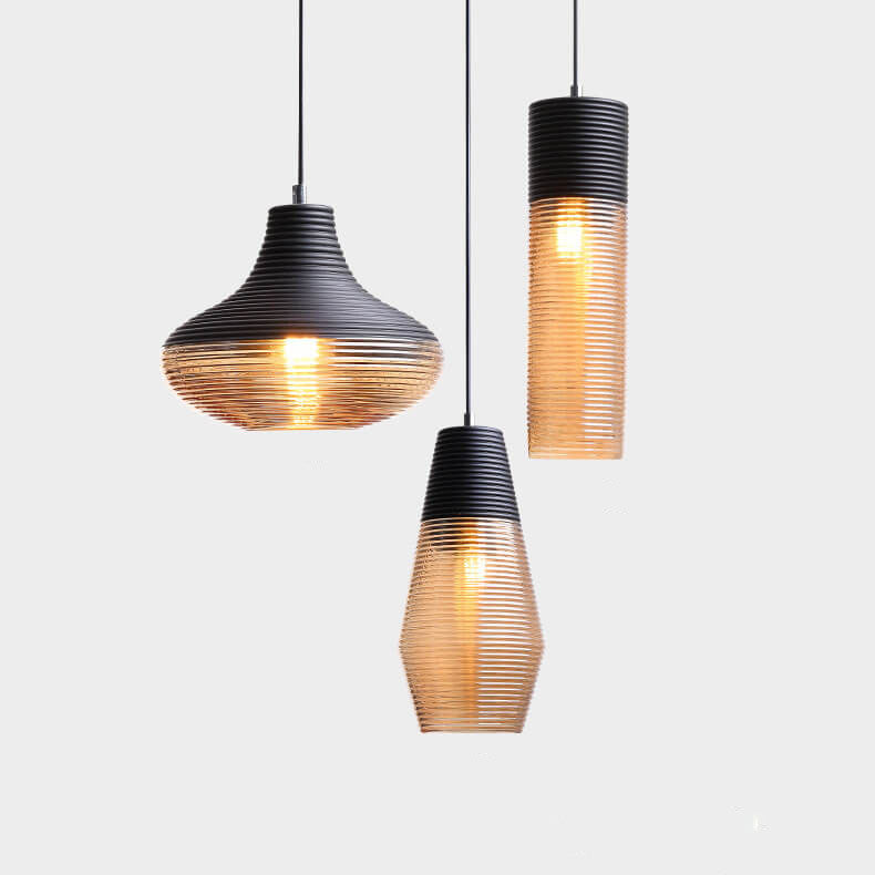 Modern Ribbed Glass Pendant Light - 1 Light Fixture for Contemporary Spaces, Stylish Lighting, Home Decor, Kitchen, Dining Room, Industrial Design