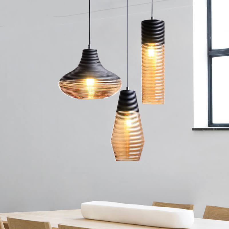 Modern Ribbed Glass Pendant Light - 1 Light Fixture for Contemporary Spaces, Stylish Lighting, Home Decor, Kitchen, Dining Room, Industrial Design