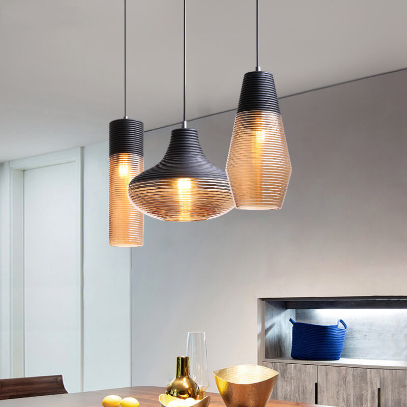 Modern Ribbed Glass Pendant Light - 1 Light Fixture for Contemporary Spaces, Stylish Lighting, Home Decor, Kitchen, Dining Room, Industrial Design