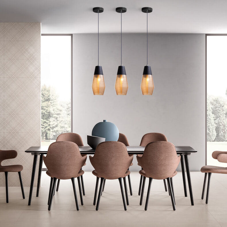 Modern Ribbed Glass Pendant Light - 1 Light Fixture for Contemporary Spaces, Stylish Lighting, Home Decor, Kitchen, Dining Room, Industrial Design