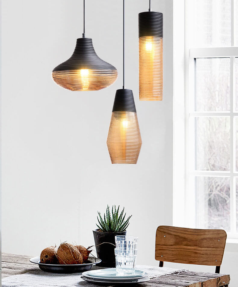 Modern Ribbed Glass Pendant Light - 1 Light Fixture for Contemporary Spaces, Stylish Lighting, Home Decor, Kitchen, Dining Room, Industrial Design