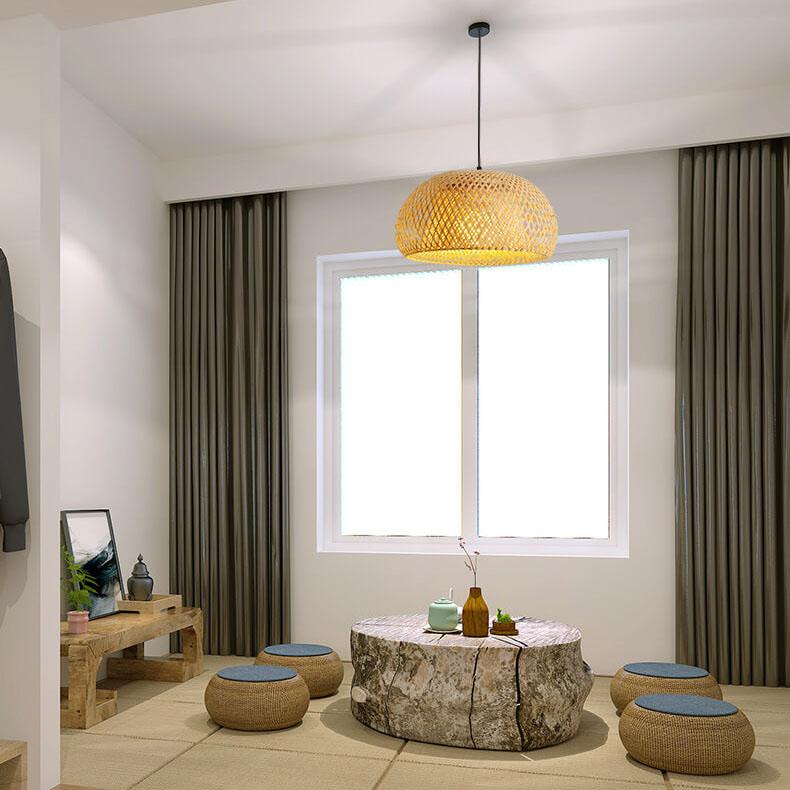 Rattan Dome Pendant Light - 1-Light Boho Pendant Fixture for Dining Room, Kitchen, and Living Room Decor