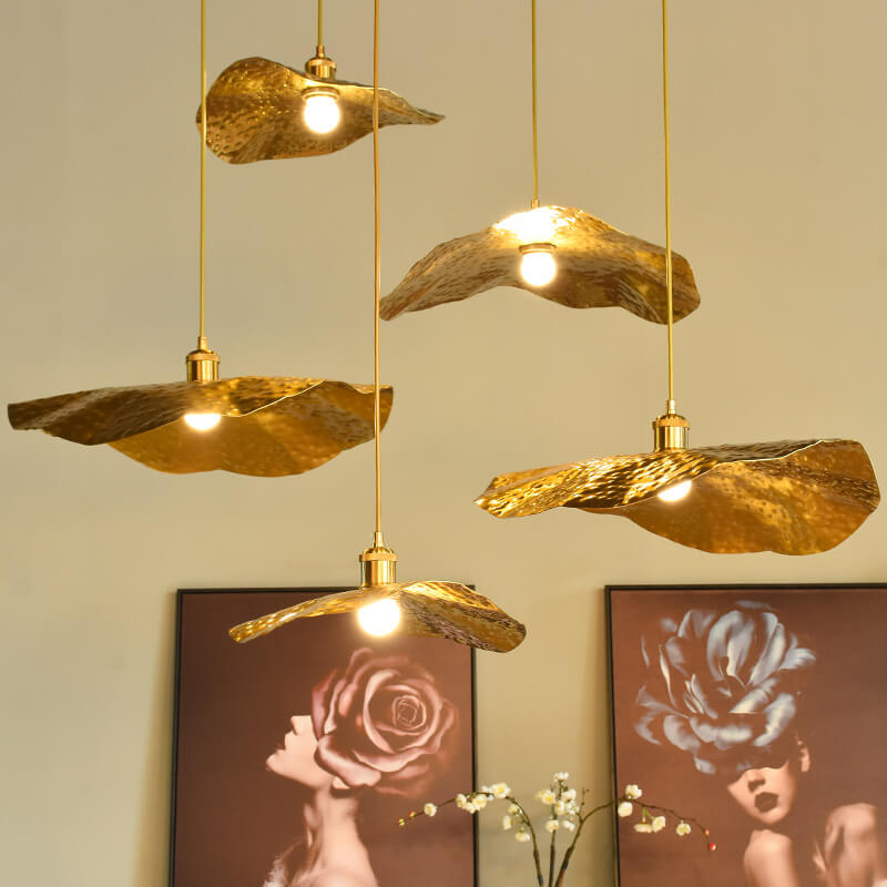 Modern Golden Bronze Lotus Leaf 1-Light Pendant Light