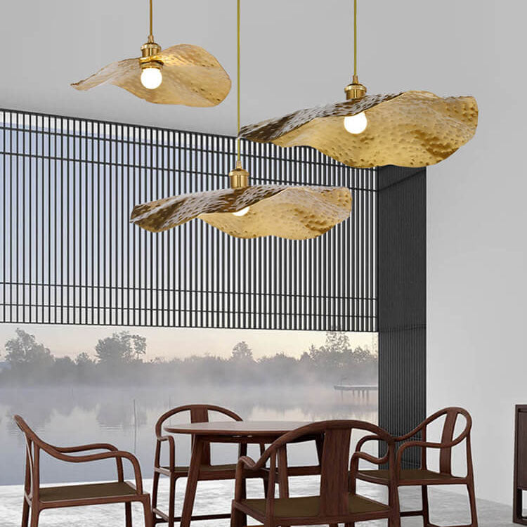 Modern Golden Bronze Lotus Leaf 1-Light Pendant Light