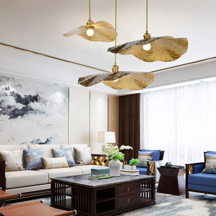 Modern Golden Bronze Lotus Leaf 1-Light Pendant Light