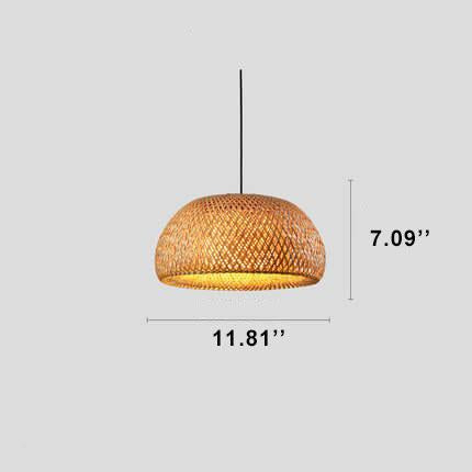 Rattan Dome Pendant Light - 1-Light Boho Pendant Fixture for Dining Room, Kitchen, and Living Room Decor