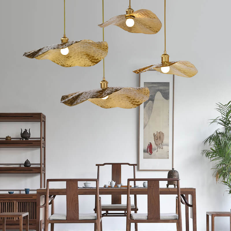 Modern Golden Bronze Lotus Leaf 1-Light Pendant Light
