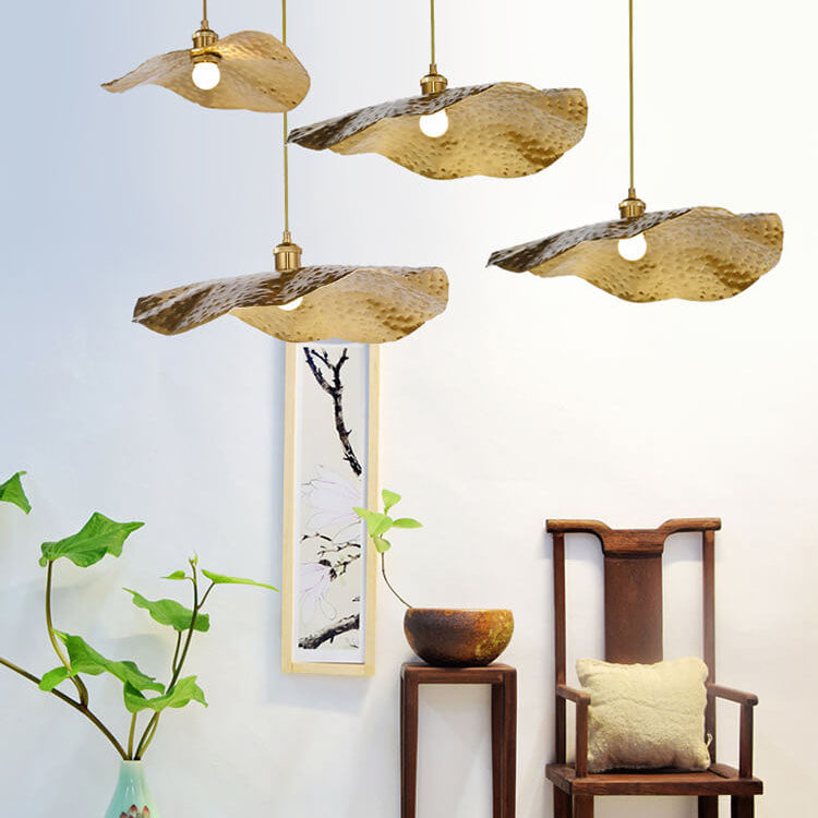 Modern Golden Bronze Lotus Leaf 1-Light Pendant Light