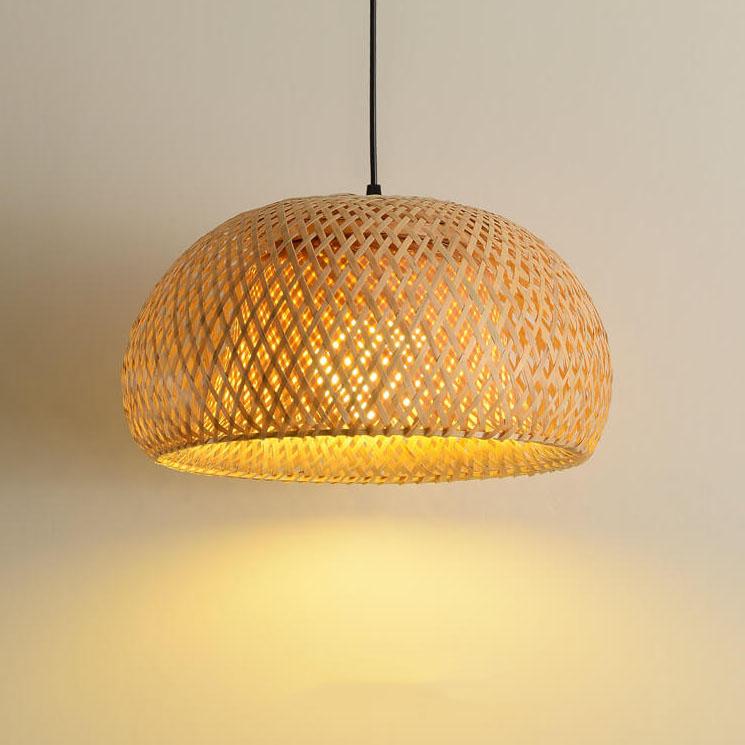 Rattan Dome Pendant Light - 1-Light Boho Pendant Fixture for Dining Room, Kitchen, and Living Room Decor