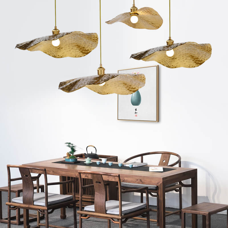 Modern Golden Bronze Lotus Leaf 1-Light Pendant Light