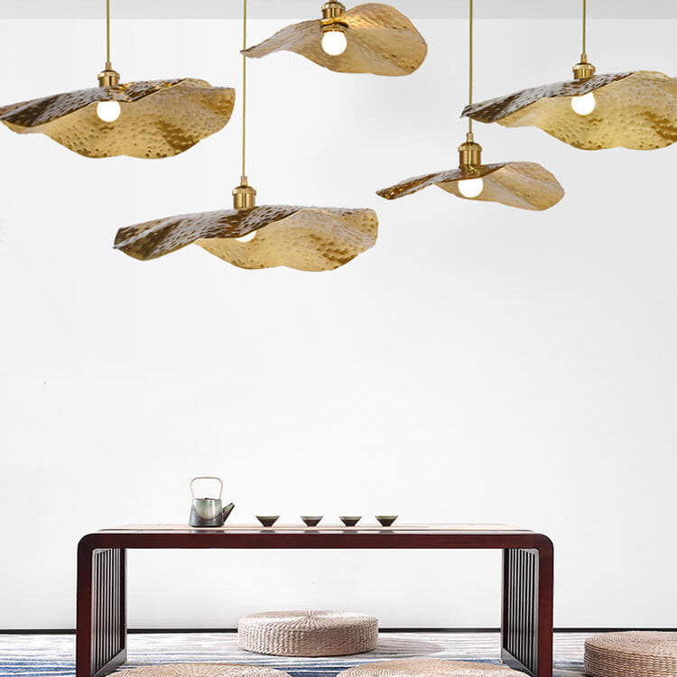 Modern Golden Bronze Lotus Leaf 1-Light Pendant Light