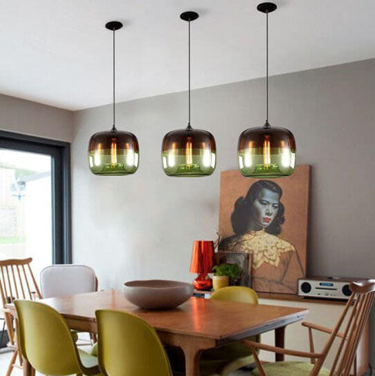 Retro Colorful Drum Pendant Light - 1-Light Glass Fixture for Stylish Home Decor