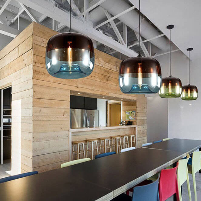 Retro Colorful Drum Pendant Light - 1-Light Glass Fixture for Stylish Home Decor