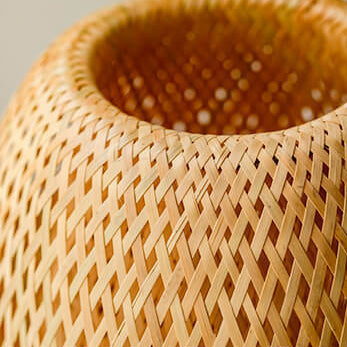 Traditional Chinese Moso Bamboo Iron Weaving Oval Table Lamp - 1-Light for Bedroom