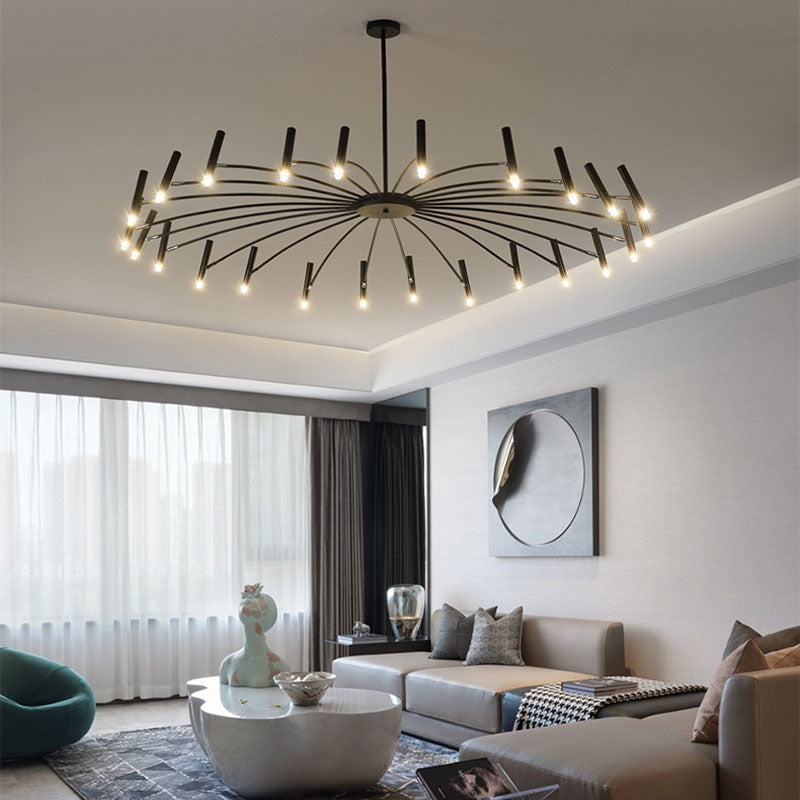 Contemporary Scandinavian Round Radioactive Iron Aluminum Chandelier 12/24 Light for Living Room