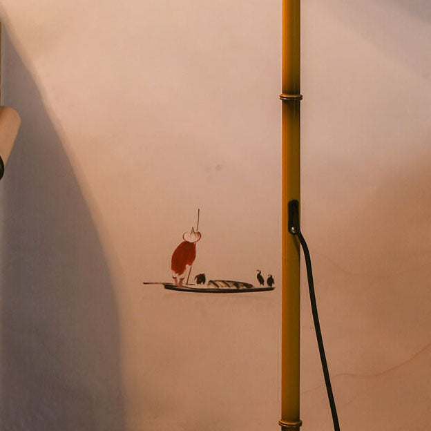 Vintage Fabric Marble Fishing Imitation Bamboo Floor Lamp with Light