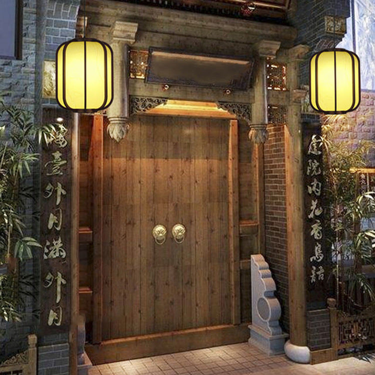 Traditional Chinese Faux Sheepskin Wooden Lantern Pendant Light - 1-Light for Living Room