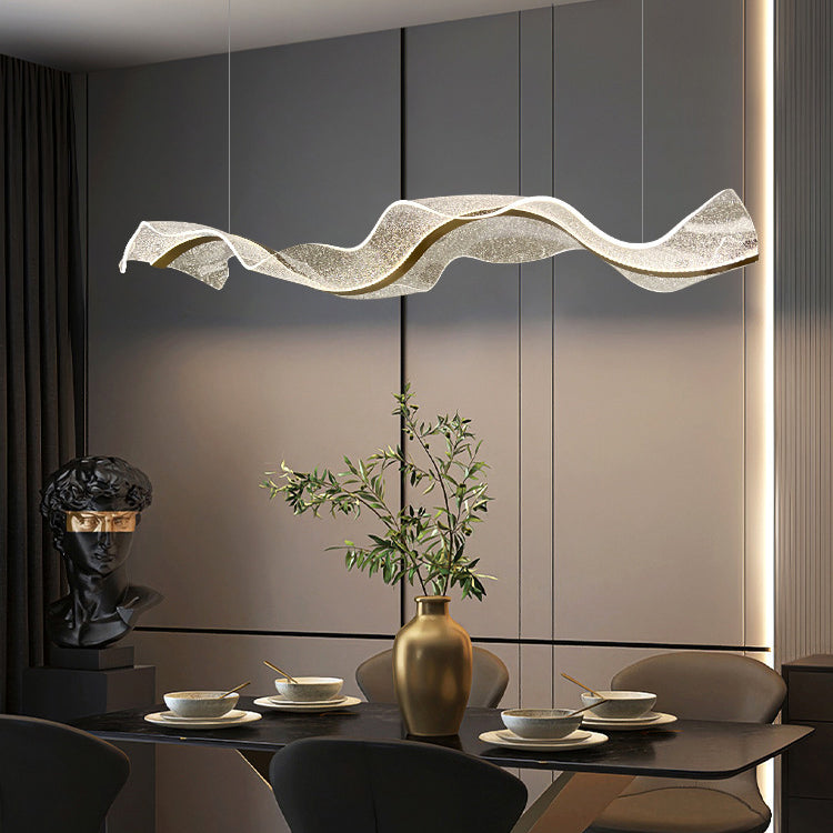 Contemporary Acrylic LED Ribbon Chandelier for Dining Room Island Light
