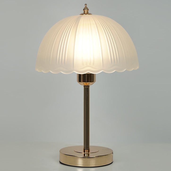 Contemporary Nordic Iron Glass Dome Petal 1-Light Table Lamp for Bedside, Modern Scandinavian Desk Lamp, Minimalist Nightstand Lighting, Stylish Home Decor, Unique Petal Design, Elegant Glass Shade, Warm LED Table Lighting, Chic Bedroom Accessories, Decor