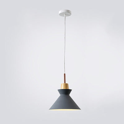 Contemporary Nordic Oak Wood Iron Bell Dome Pendant Light 1-Light Living Room