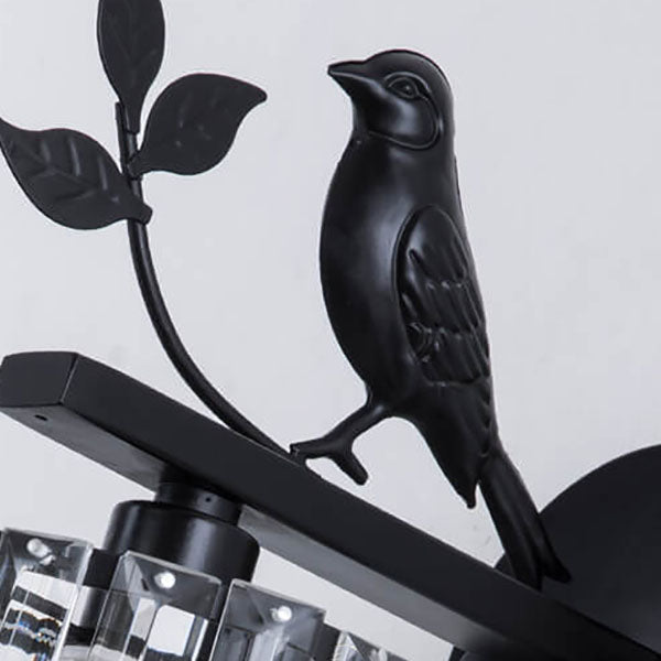 Vintage Iron Glass Round Bird Wall Sconce Lamp - 1-Light for Living Room