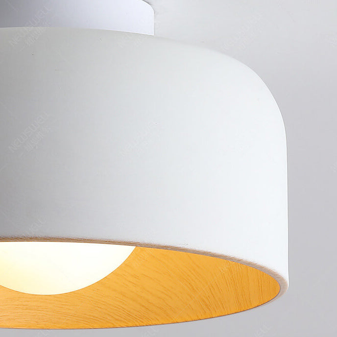 Minimalist Dome Wood Grain Iron 1-Light Semi-Flush Mount Ceiling Fixture