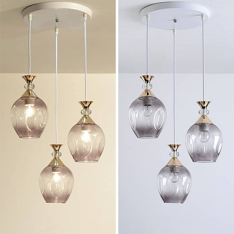 Contemporary Nordic Gradient Glass Orb 1/3 Light Island Chandelier for Living Room