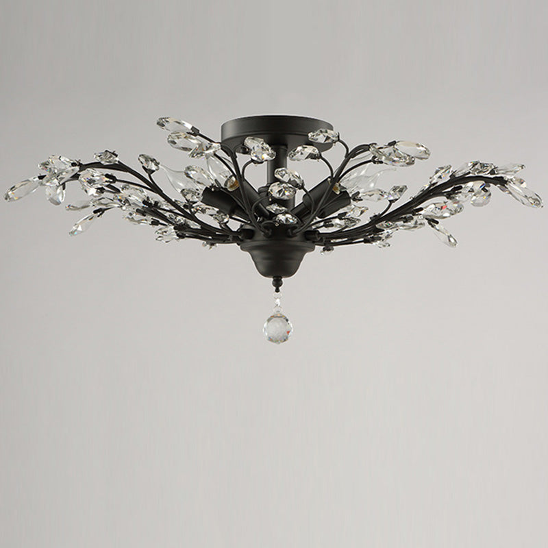 Traditional European Iron Crystal Semi-Flush Mount Ceiling Light - 4/5/6 Lights for Living Room
