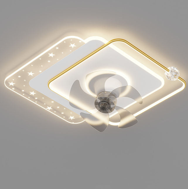 Contemporary Iron Acrylic LED Round Square Ceiling Fan Light for Bedroom