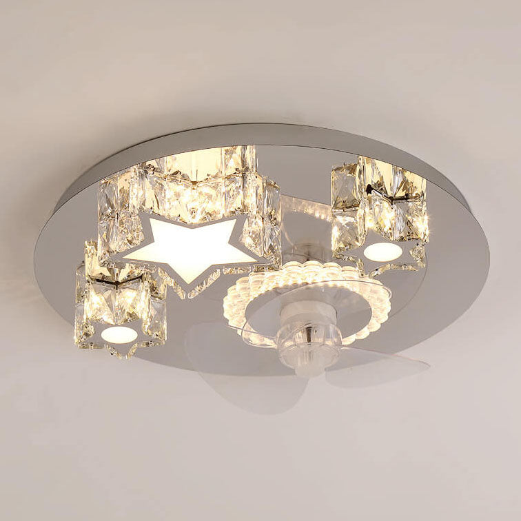 Modern Luxury Crystal Stainless Steel LED Ceiling Fan Light