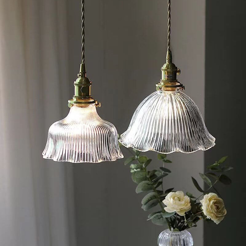 Nordic Minimalist Copper Glass Pendant Light - 1-Light Walnut Flower Design