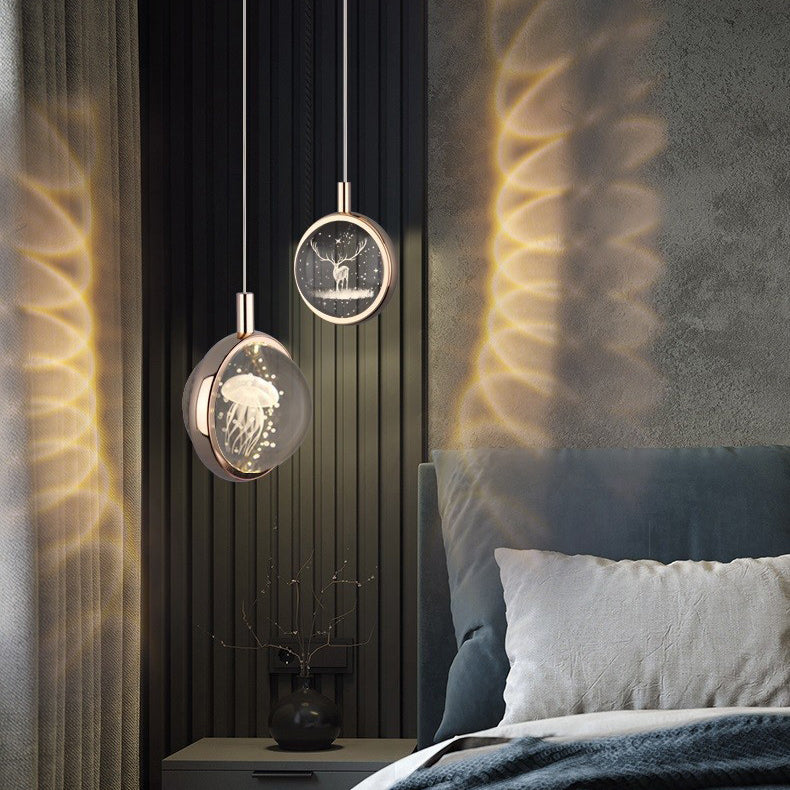 Modern Minimalist Aluminum Crystal LED Pendant Light for Bedroom