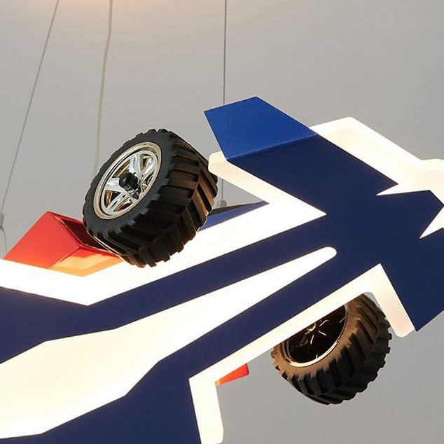 Modern Children's Racing Iron Acrylic LED Pendant Light - Kids Room Decor, Racing Car Pendant, Energy-Efficient Lighting, Adjustable Height, Playroom Illumination, Unique Ceiling Fixture, Creative Bedroom Lighting, Fun Kids Hanging Light, Colorful Nursery