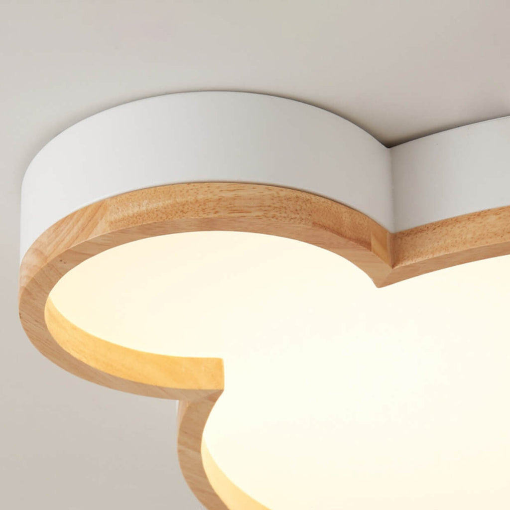 Nordic Wood Bear Shape LED Kids Ceiling Light - Flush Mount Illumination for Children's Room