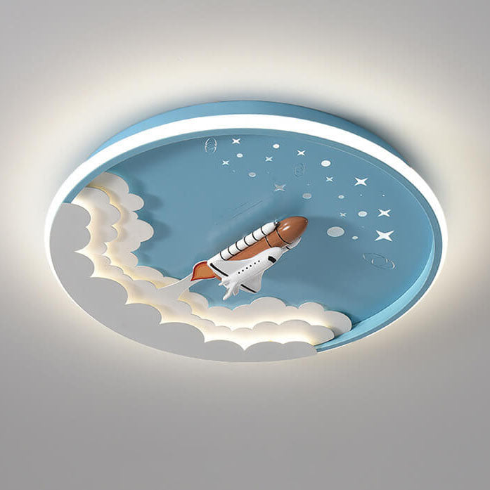 Modern Creative Cartoon Rocket Round LED Kids Flush Mount Ceiling Light - Kids Room Lighting, Cartoon Rocket Design, Flush Mount Ceiling Fixture, Energy-Efficient LED, Nursery Ceiling Light, Playroom Decor, Fun and Whimsical Lighting, Space Theme Room, Ch