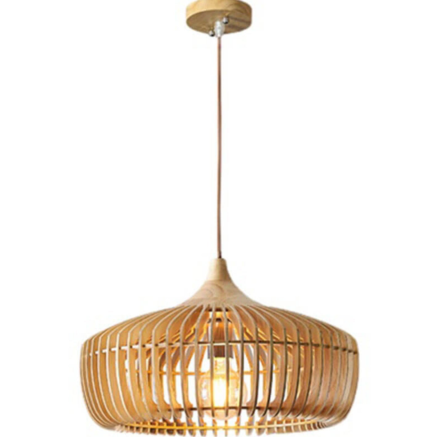 Nordic Vintage Wooden Dome Pendant Light - 1-Light Hanging Fixture for Home Decor