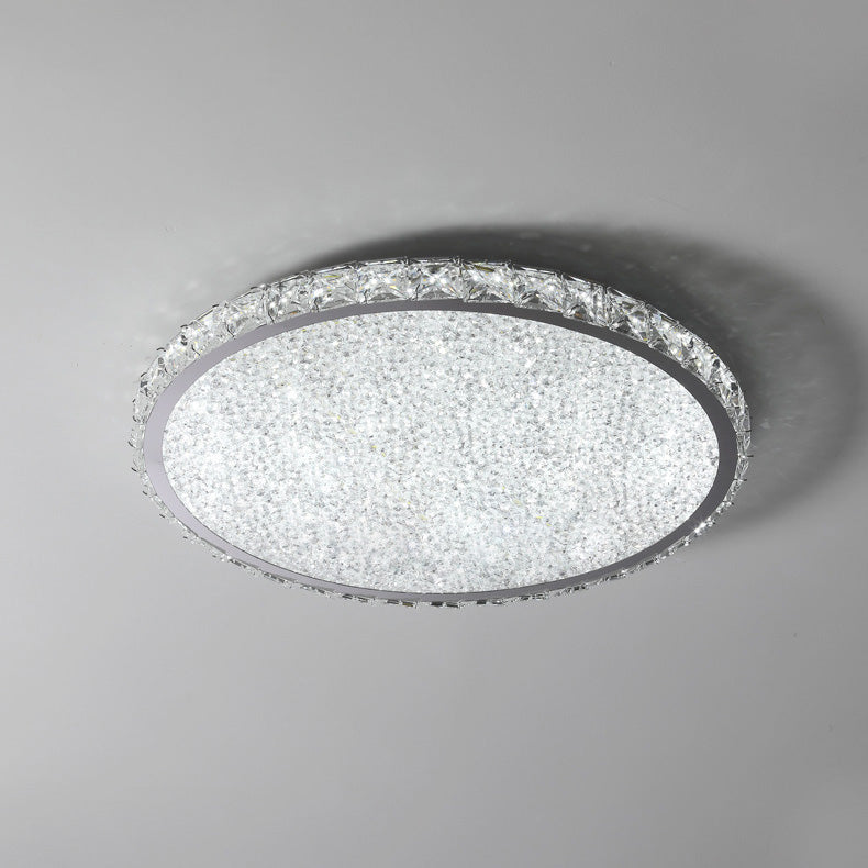 Modern Luxury LED Flush Mount Ceiling Light - Stainless Steel & Crystal Design for Living Room