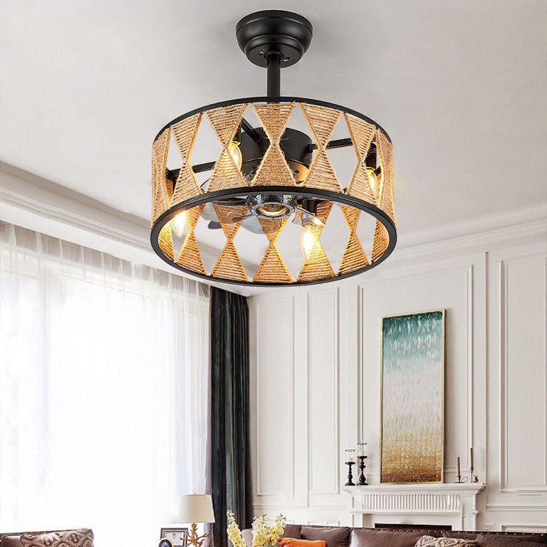 Industrial Twisted Rope Iron 4-Light Downrod Ceiling Fan Light Fixture