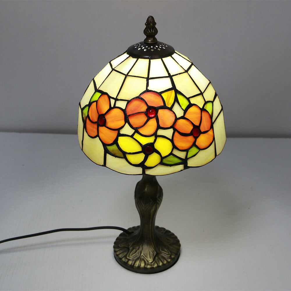 Vintage Tiffany Animal Flower Stained Glass Dome 1-Light Table Lamp