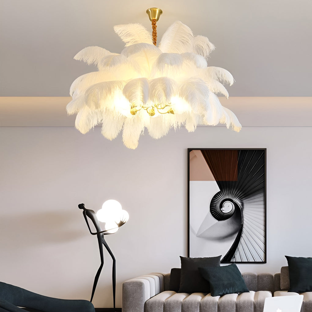 Feathers Copper Nordic Chandelier Flush Mount Ceiling Light