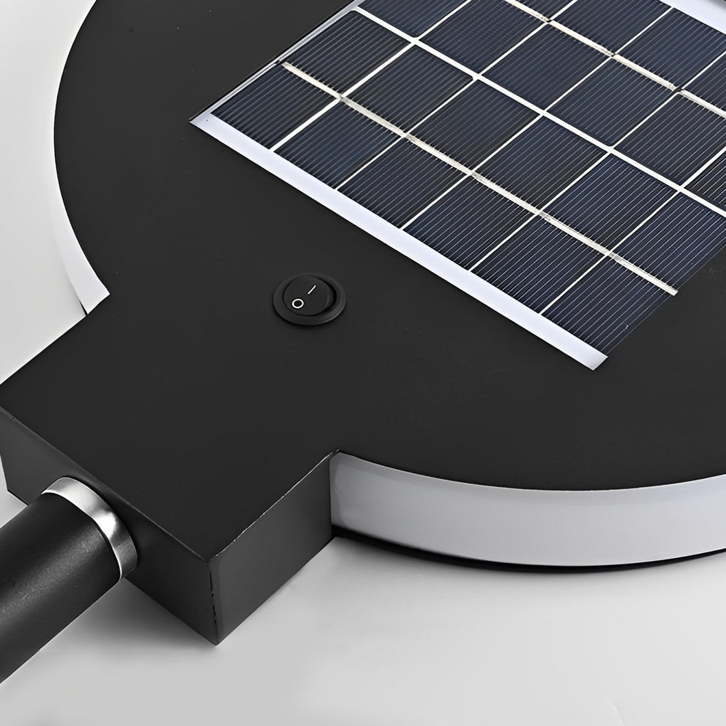 Modern Circular Black Solar LED Lawn Light - Eco-Friendly Outdoor Lighting, Energy Efficient Garden Light, Waterproof Solar Landscape Light, Bright LED Pathway Illumination.